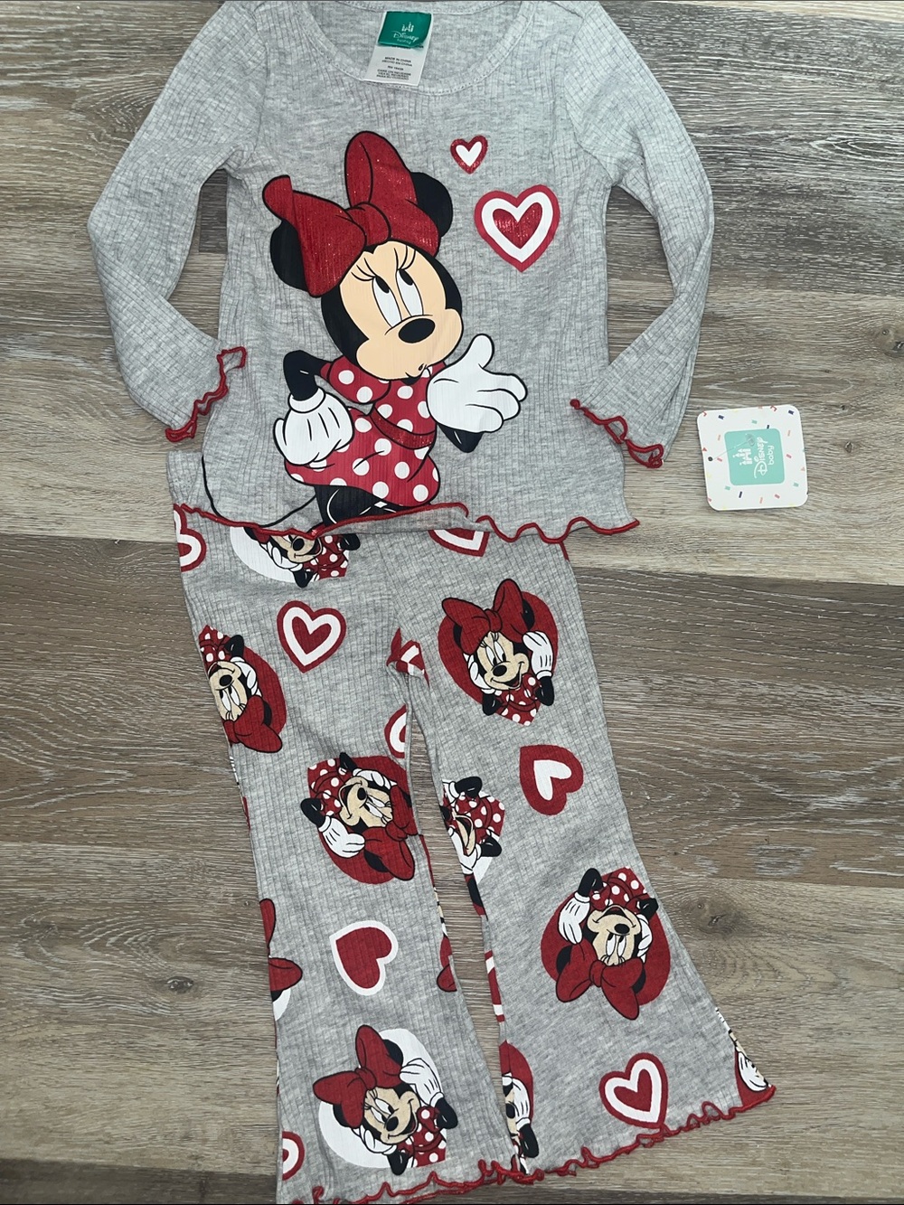 Disney Girls Gray and Red Minnie Mouse Pajama Set